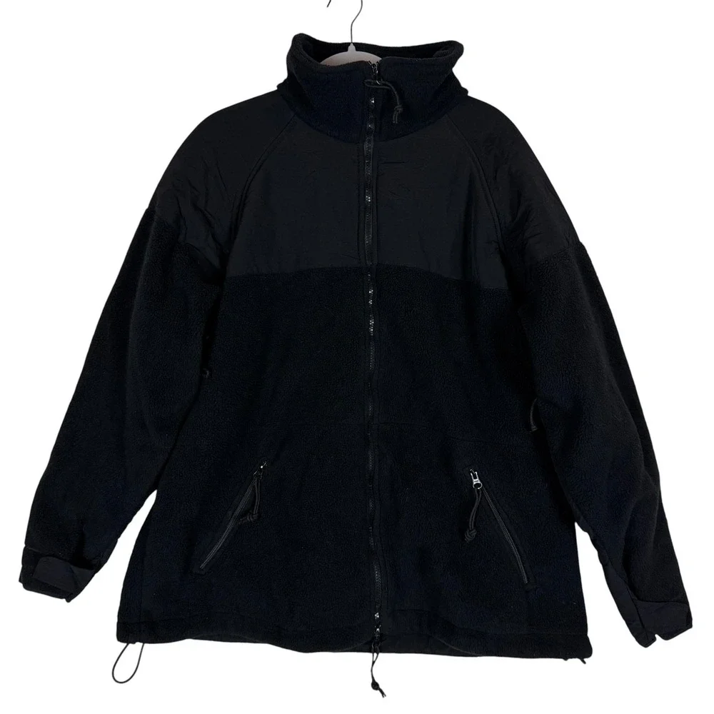 Polartec Jacket Mens Large Black Fleece Full Zip Cold Weather Lined Military